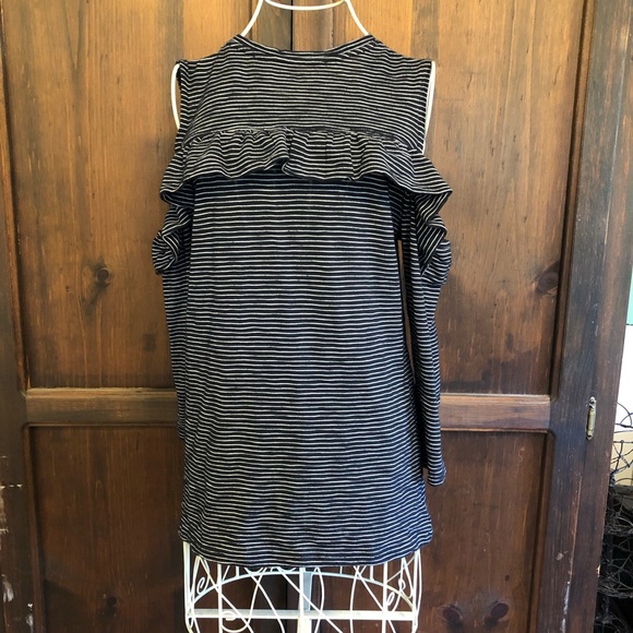 Ann Taylor Loft Cold Shoulder Ruffle Sweater Blue Striped Size Medium - Picture 3 of 8